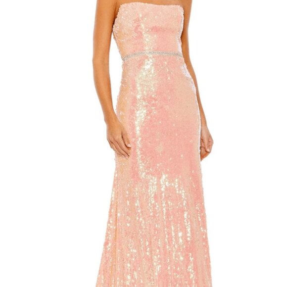 NWT MAC DUGGAL SEQUIN STRAPLESS RHINESTONE BELT DRESS PINK SZ 8 26980 - Picture 4 of 11